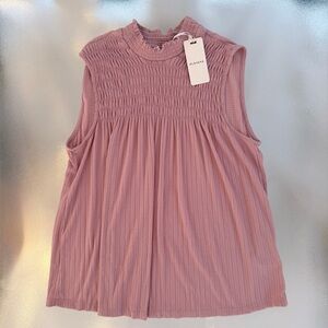 Pleione Dusty Mauve Pink Smocked Chest Sleeveless Knit Top ~ Women’s XL